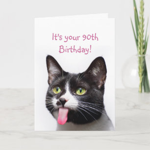  90th or Custom Year Birthday Cat Tongue Funny Card