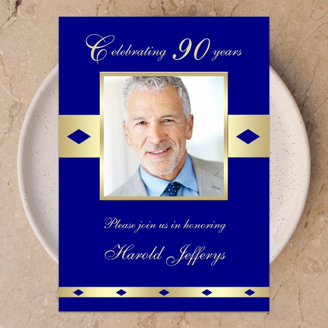 90th Photo Birthday Party Invitation Navy 90 (Creator Uploaded)