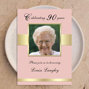 90th Photo Birthday Party Rose Gold Invitation