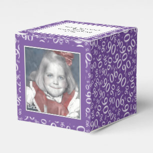 90th Photo Keepsake - Purple/White Number Pattern Favour Box