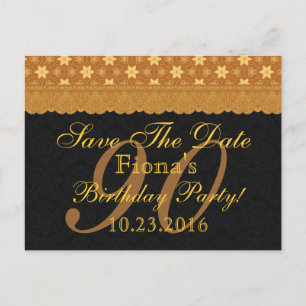 90th Save the Date Birthday Gold Black Lace Announcement Postcard