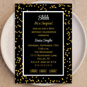 90th Shhh it's a surprise Birthday Confetti  Invitation