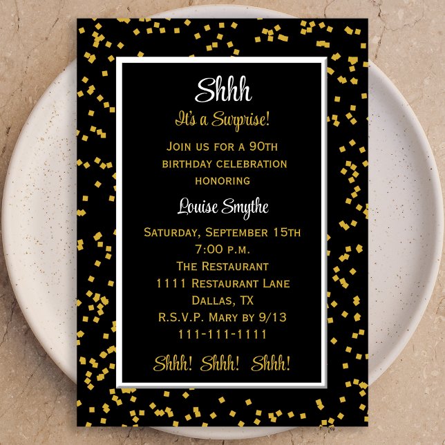 90th Shhh it's a surprise Birthday Confetti  Invitation (Creator Uploaded)
