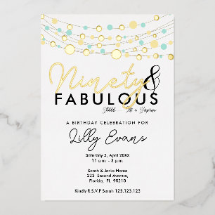 90th surprise birthday party invitation elegant