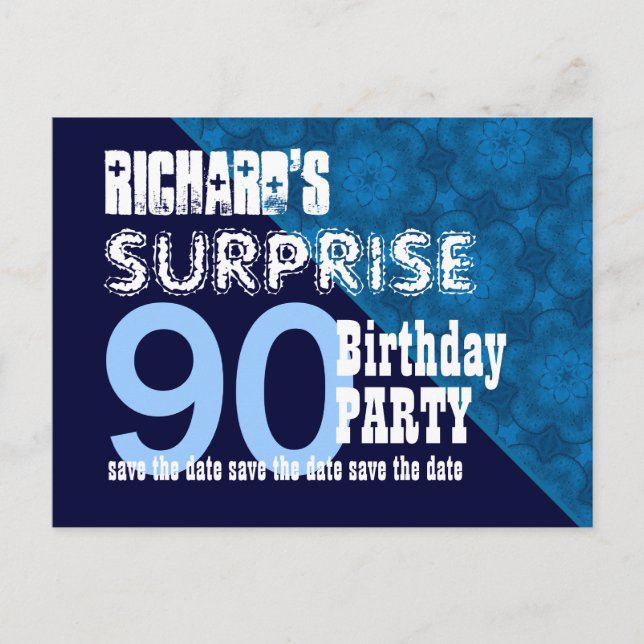 90th Surprise Birthday Save the Date Diagonal VB23 Announcement Postcard (Front)
