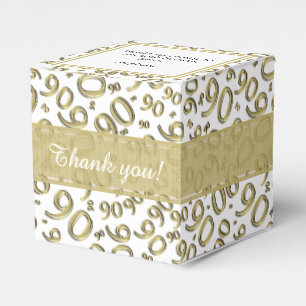 90th Thank You Birthday Gold/White Number Pattern Favour Box