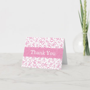 90th "Thank you!" Pink/White Number Pattern Thank You Card