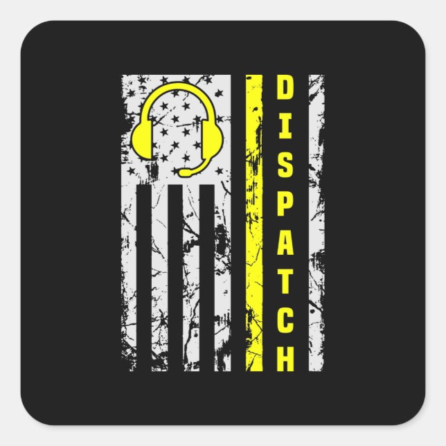 911 Dispatch Operator Thin Gold Line Dispatcher  Square Sticker (Front)