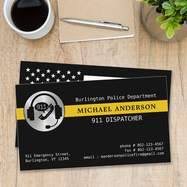 911 Dispatcher Custom Logo Thin Gold Line Business Card (Creator Uploaded)