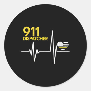 911 Dispatcher Heartbeat Police Thin Flag Patriot  Classic Round Sticker