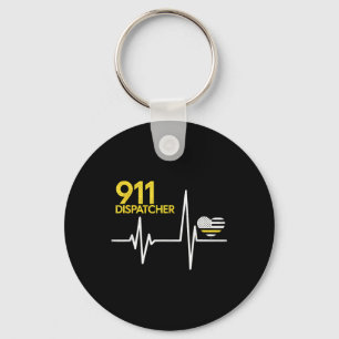 911 Dispatcher Heartbeat Police Thin Flag Patriot Key Ring
