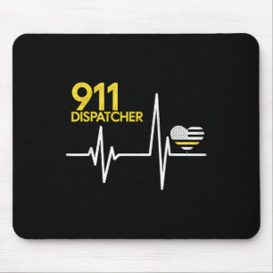 911 Dispatcher Heartbeat Police Thin Flag Patriot Mouse Pad