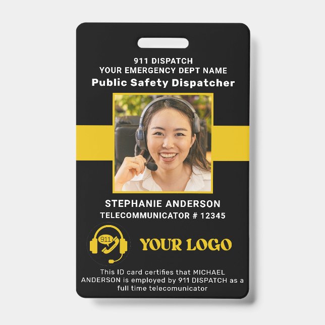 911 Dispatcher ID Custom Photo Thin Gold Line  Badge (Front)