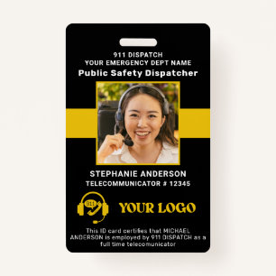 911 Dispatcher ID Custom Photo Thin Gold Line ID Badge