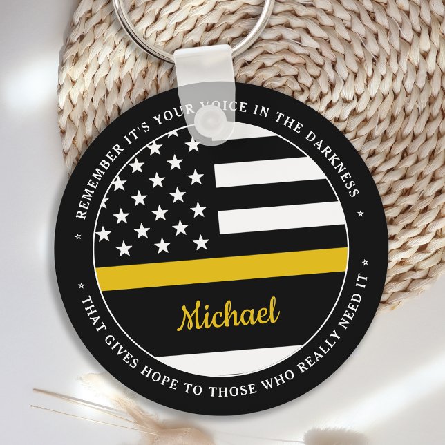 911 Dispatcher Personalised Thin Gold Line Key Ring (Creator Uploaded)
