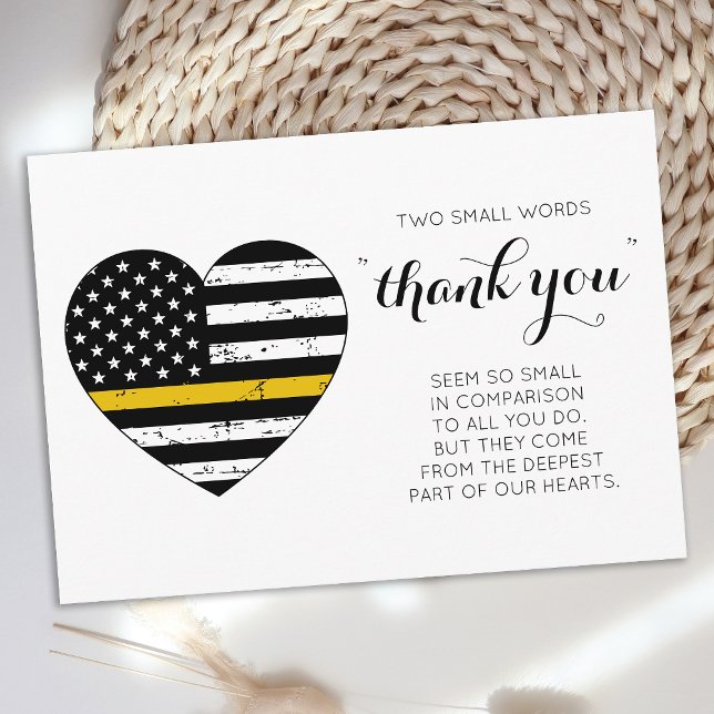 911 Dispatcher Police Thin Gold Line Heart Thank You Card (Creator Uploaded)