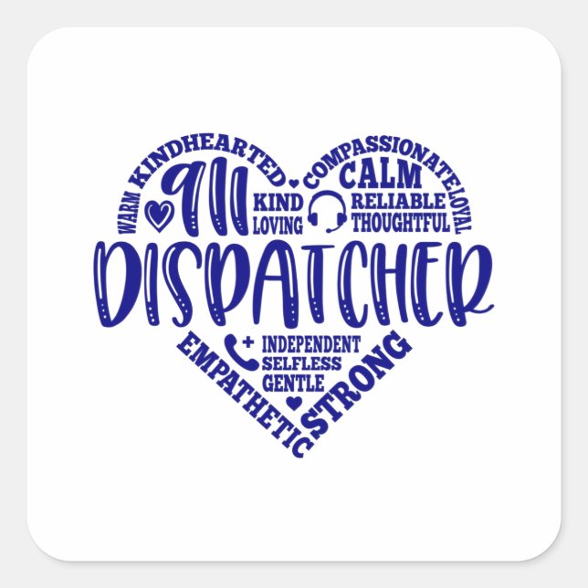 911 dispatcher, responder, police, thin blue line square sticker (Front)