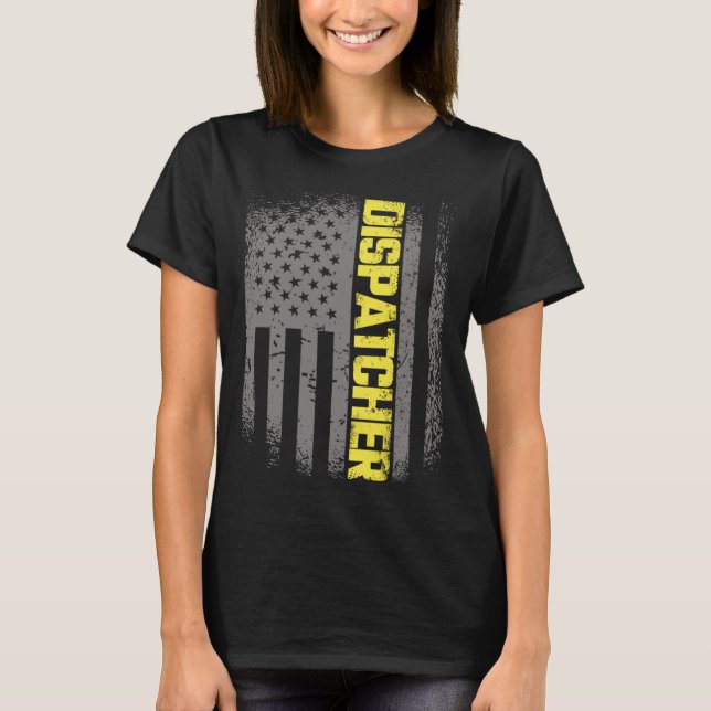 911 Dispatcher Thin Gold Line US Flag Emergency Di T-Shirt (Front)