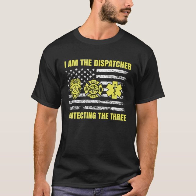 911 Dispatcher Thin Yellow Line Dispatch US Americ T-Shirt (Front)