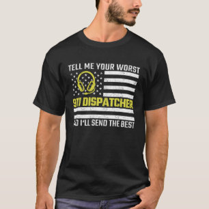 911 Dispatcher US Flag Thin Gold Line Emergency Di T-Shirt