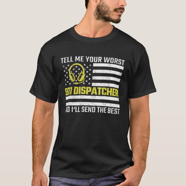 911 Dispatcher US Flag Thin Gold Line Emergency Di T-Shirt (Front)