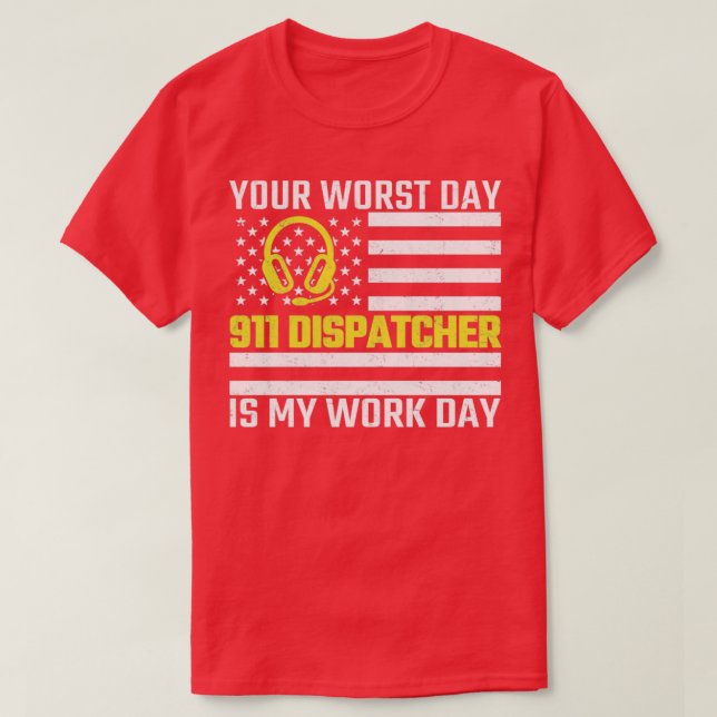 911 Dispatcher US Flag Thin Gold Line Emergency Di T-Shirt (Design Front)
