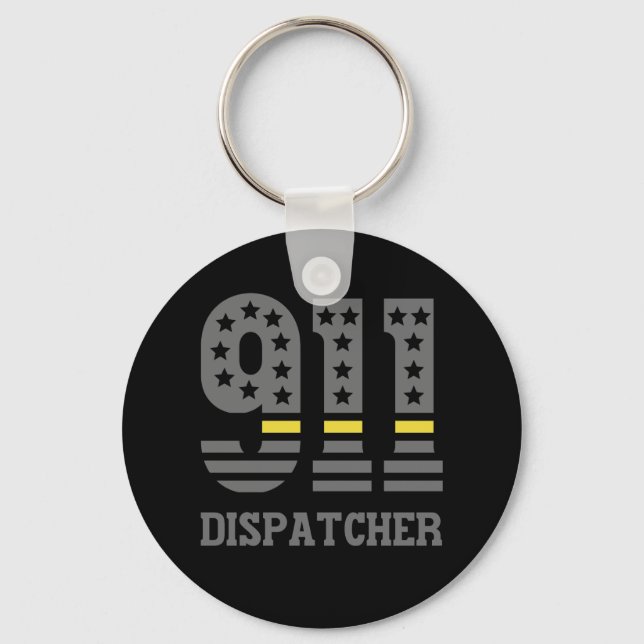 911 Dispatcher USA Flag Thin Yellow Line Emergency Key Ring (Front)