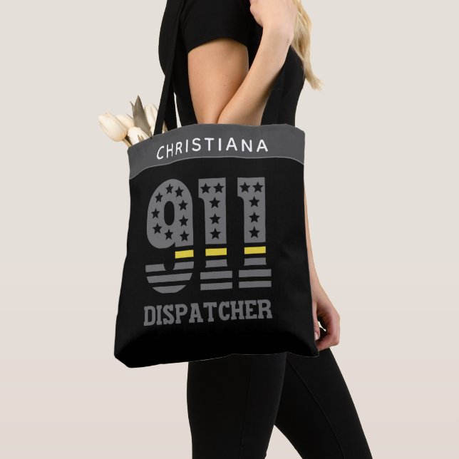 911 Dispatcher USA Flag Thin Yellow Line Emergency Tote Bag (Close Up)