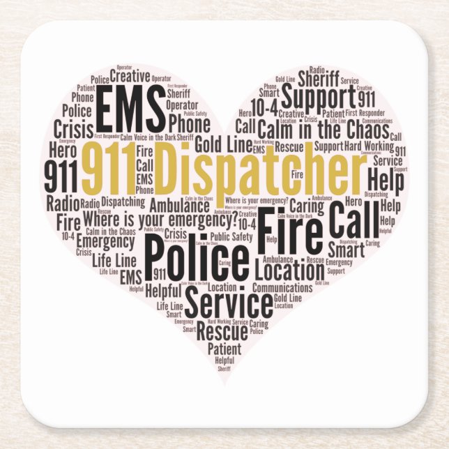 911 Dispatcher Word Cloud Square Paper Coaster (Front)