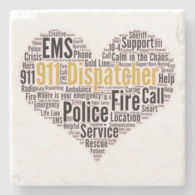 911 Dispatcher Word Cloud Stone Coaster (Front)