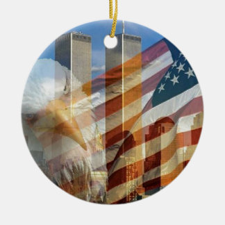 911 eagle flag towers ceramic ornament