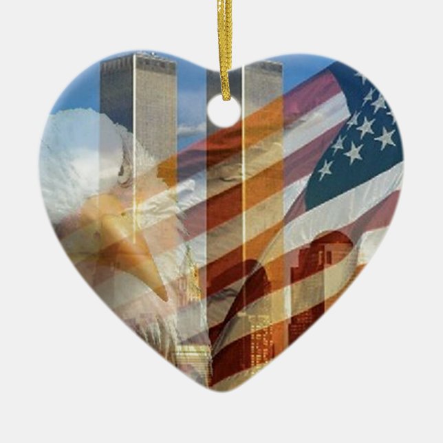 911 eagle flag towers ceramic tree decoration (Front)