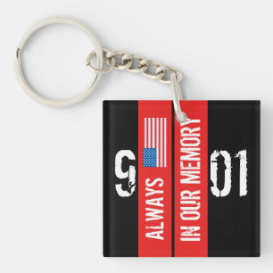 911 Memorial Black Red Keychain