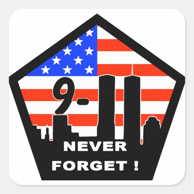 911 never forget square sticker (Front)