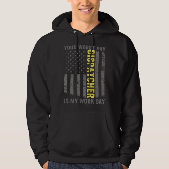 911 Operator US Flag Thin Gold Line Emergency Disp Hoodie (Front)