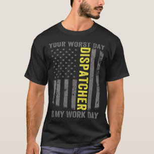 911 Operator US Flag Thin Gold Line Emergency Disp T-Shirt