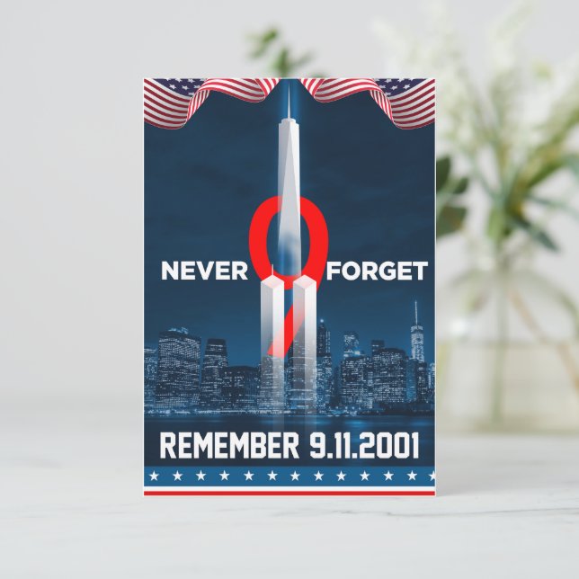 911 We Will Never Forget Remember 9.11.2001 Thank You Card (Standing Front)