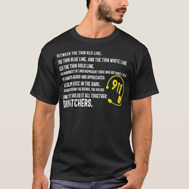 913 Dispatcher Thin Gold Line Between Red Blue T-Shirt (Front)