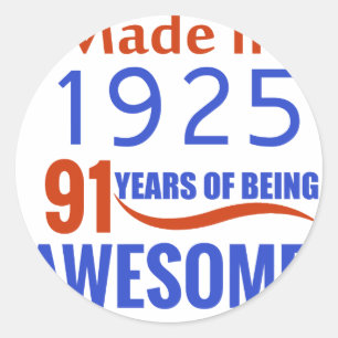 91 birthday design classic round sticker