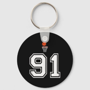 91 Number Basketball Style Vintage White Tank Top Key Ring