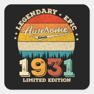 91 Year Old Awesome Since 1931 91st Birthday Gift Square Sticker