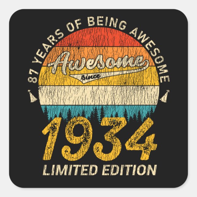 91 Year Old Bday 1934 Awesome 91st Birthday Gift Square Sticker (Front)