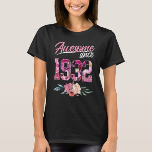 91 Year Old Floral Birthday Awesome Since 1932 Wom T-Shirt