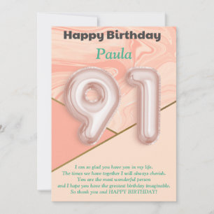 91 year old girls Happy Birthday card