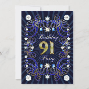 91sr birthday party invite with masses of jewels
