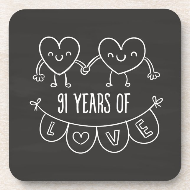 91st Anniversary Gift Chalk Hearts Coaster (Front)