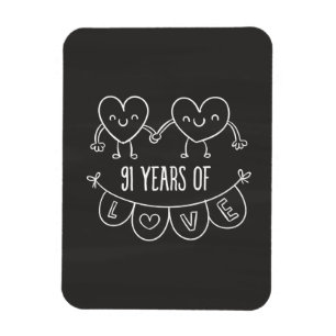 91st Anniversary Gift Chalk Hearts Magnet