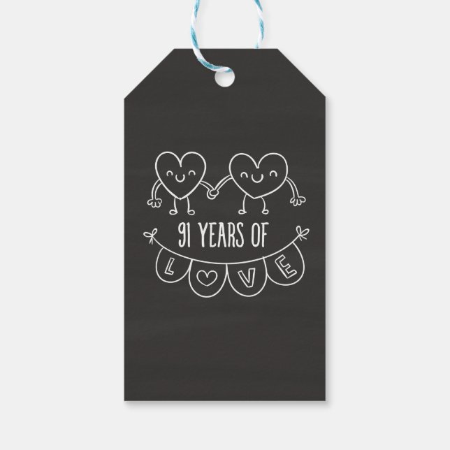 91st Anniversary Gift Chalk Hearts Tags (Back)