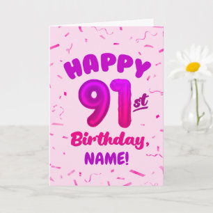 91st Balloon Number Custom Name Birthday Card