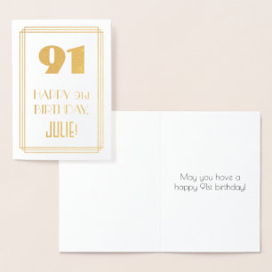 91st Birthday: Art Deco Inspired Look "91" & Name Foil Card